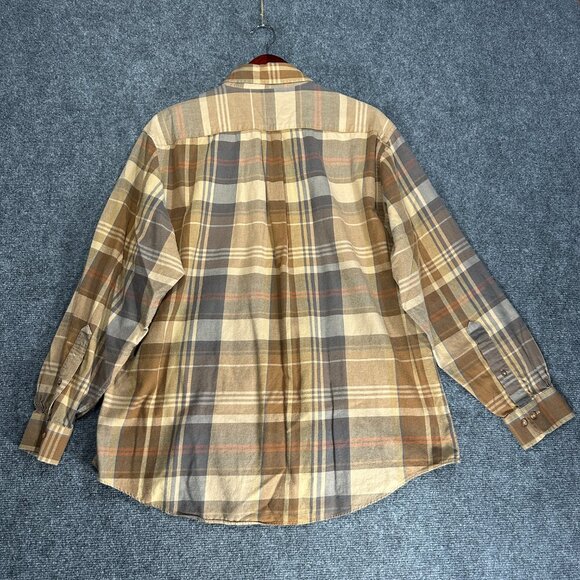 Brooks Brothers Shirt Mens Large Button Down The Original Polo Tan Plaid Flannel - Picture 6 of 7